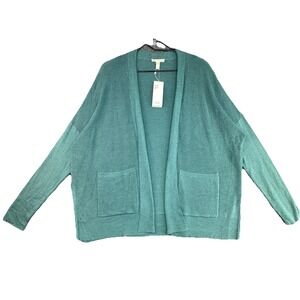 Eileen Fisher Slouchy Open Cardigan Teal Medium Organic Cotton Blend NWT
